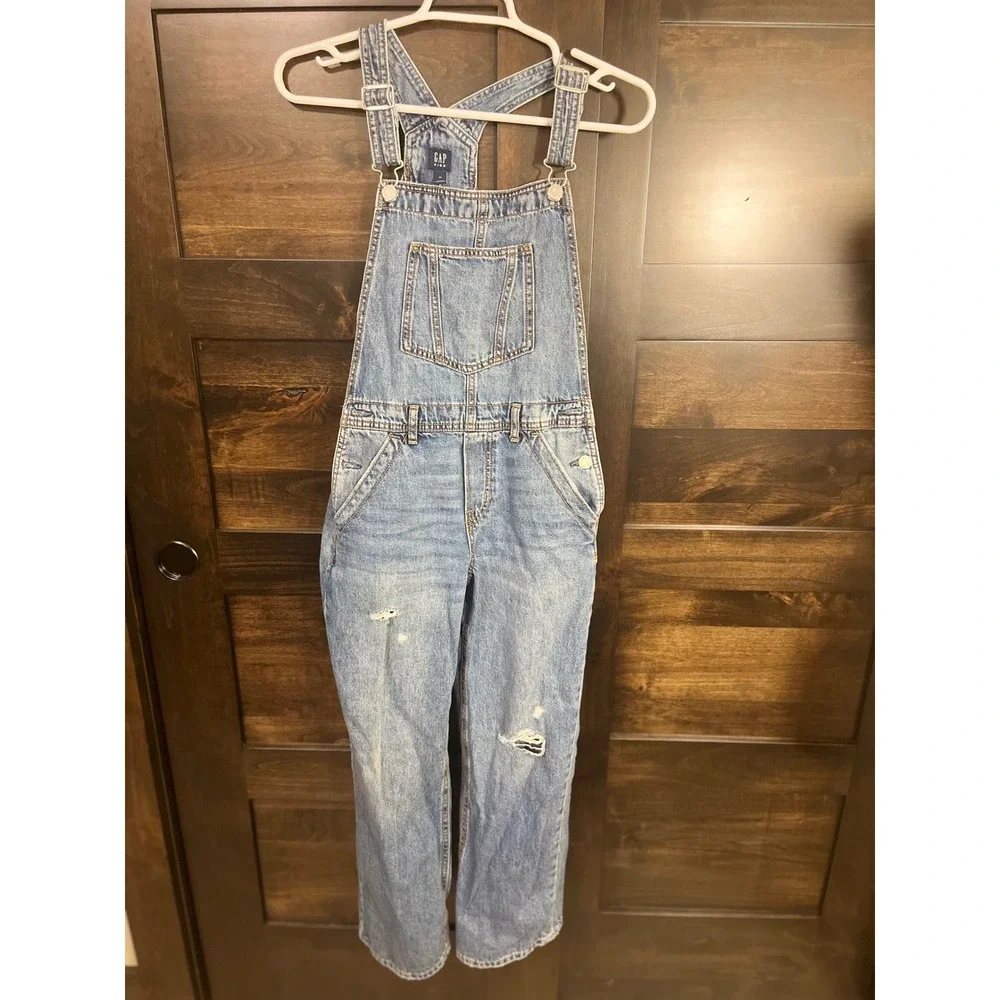 Gap Kids Distressed Denim Overalls Light Wash Blue Size XL Bib Jumpsuit